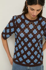Crochet Floral Top in Chocolate