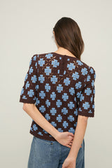 Crochet Floral Top in Chocolate