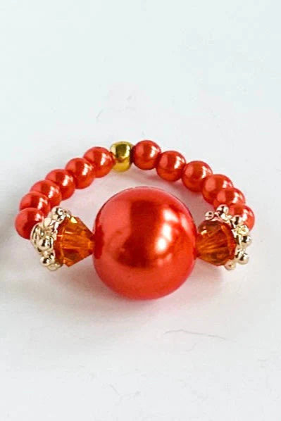 Spiced Tangerine &amp; Crystal Beaded Ring
