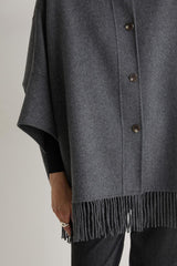 Fringe Wool Coat in Grey