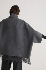 Fringe Wool Coat in Grey