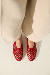 Ava Ballet Flats in Red Woven Leather