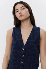 Navy Check Vest