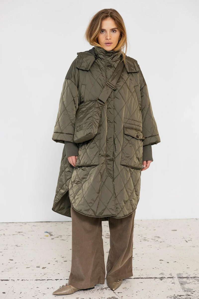 Quilted Hooded Longline Coat Two Colour Ways beo