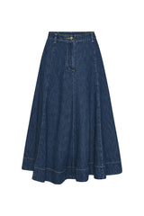 Long Denim Skirt in Indigo