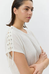 Lace Up T-shirt in Off White