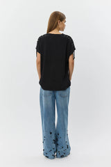 Lace Up T-shirt in Black