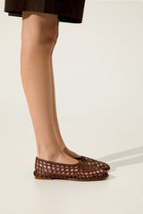 Ava Ballet Flats in Chocolate Woven Leather