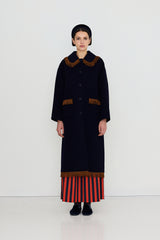 Frills Long Coat in Navy