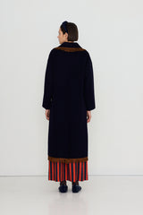 Frills Long Coat in Navy