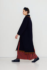 Frills Long Coat in Navy
