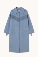 Frills Long Coat in Washed Blue