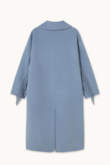 Frills Long Coat in Washed Blue