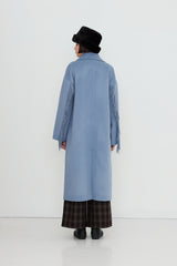 Frills Long Coat in Washed Blue