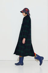 Long Check Coat in Navy