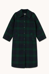 Long Check Coat in Navy