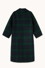 Long Check Coat in Navy