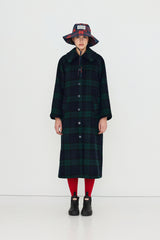 Long Check Coat in Navy