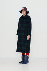 Long Check Coat in Navy