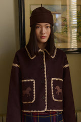 Horse Embroidered, Short Coat in Charcoal