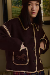 Horse Embroidered, Short Coat in Charcoal