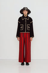 Horse Embroidered, Short Coat in Charcoal