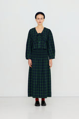 Green Check Bow Blouse in Navy