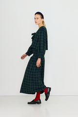 Green Check Bow Blouse in Navy