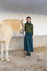 Green Check Smock Skirt in Navy