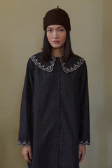 Check Embroidered Neck Dress