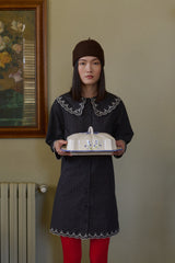 Check Embroidered Neck Dress