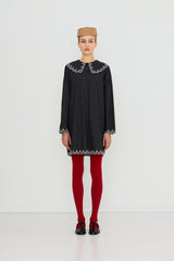 Check Embroidered Neck Dress