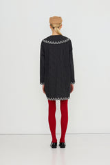 Check Embroidered Neck Dress
