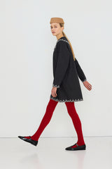 Check Embroidered Neck Dress