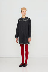 Check Embroidered Neck Dress