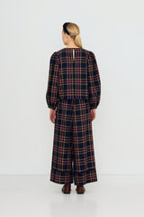 Check Wide Pants in Navy