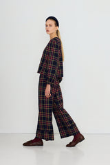 Check Wide Pants in Navy