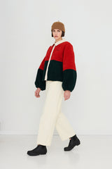 Color Blocked Sherpa Jacket in Red and Blue