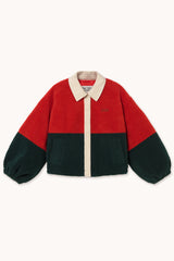 Color Blocked Sherpa Jacket in Red and Blue