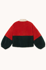 Color Blocked Sherpa Jacket in Red and Blue