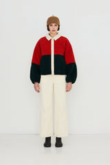 Color Blocked Sherpa Jacket in Red and Blue