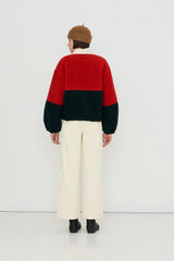 Color Blocked Sherpa Jacket in Red and Blue