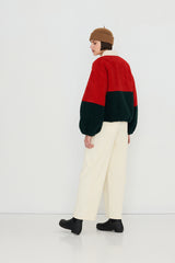 Color Blocked Sherpa Jacket in Red and Blue