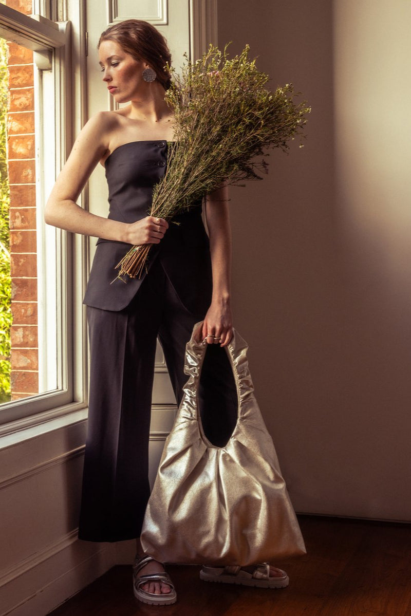 Large Ruche Tote in Gilded Silver Cotton