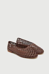 Ava Ballet Flats in Chocolate Woven Leather
