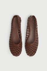 Ava Ballet Flats in Chocolate Woven Leather