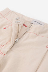 Ecru Twill Pleated Barrel Pants