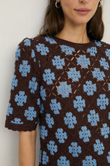 Crochet Floral Top in Chocolate