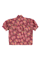 Blouse with Bow in Bordeaux and Flowers