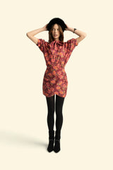 Blouse with Bow in Bordeaux and Flowers